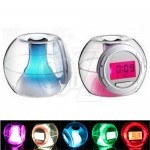 PN-1075 Transparent Digital Alarm Clock with Natural Sound Music, 7 Color Changing LED Light, Thermometer and Calendar