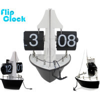 Desktop and Wall Sail Boat Ship Style 2 side Retro Page Gear Flip Clock with hour, Minute