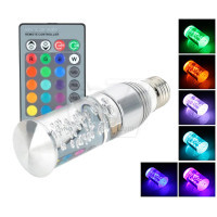 Cylinder shaped 3W RGB Crystal 16 color E27 LED glass bulb light with IR Remote Control