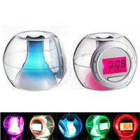 PN-1075 Transparent Digital Alarm Clock with Natural Sound Music, 7 Color Changing LED Light, Thermometer and Calendar