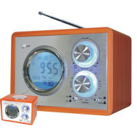JQ-718 Multi Function AM FM Wooden Radio with AUX, Calendar, Temperature