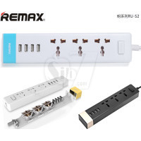 ترمینال یواس بی پریزدار برند ریمکس مدل اس2 دارای دکمه روشن و خاموش و 4 پورت یو اس بی و 3 پریز برق