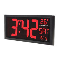 Large Digital Bright, Bold and High Contrast LED Wall Clock with Indoor Temperature, Date