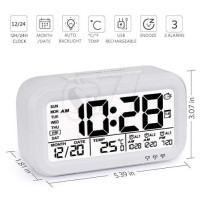 529 Rechargeable Digital Clock with Night Activated Smart Sensor, Temperature, Date and Week Display, Snooze