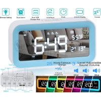 Multifunctional Digital Alarm Clock with 6 Color Night Light, Nature Sounds, Temperature, USB Port