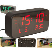 Mirror Surfaced LED Digital Alarm Clock with Night Light and Multiple Alarm Music