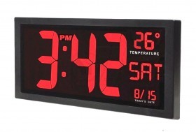 Large Digital Bright, Bold and High Contrast LED Wall Clock with Indoor Temperature, Date