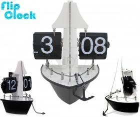Desktop and Wall Sail Boat Ship Style 2 side Retro Page Gear Flip Clock with hour, Minute