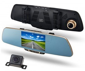 آینه ماشین با مانیتور 5 اینچ فول اچ دی دارای 2 دوربین پشت آینه و دوربین دنده عقب با قابلیت ضبط تصاویر
