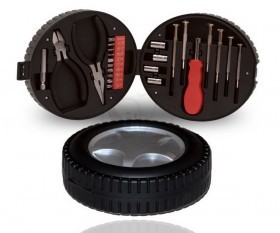 Tire shape mini tool kit with car wheel shape