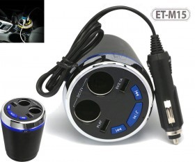 Earldom ET-M15 Smart Current Demitasse USB and Cigarette Car Charger With USB/Bluetooth Player and FM Transmitter