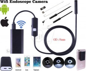 8 mm WiFi Endoscope Borescope Snake Inspection Camera with Wireless Transmitter for IOS and Android Phones