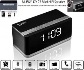Musky DY27 Portable LED Clock Alarm and 10W Dual Channels Wireless Bluetooth Speaker, handsfree, FM Radio, USB HOST, TF card slot