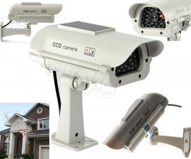 Solar Powered Bullet Dummy Fake Surveillance Security Camera with Realistic Simulated LED Warning Security Alert