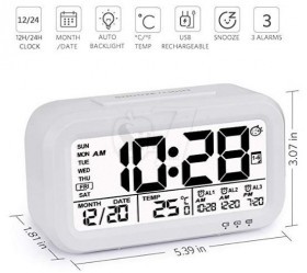 529 Rechargeable Digital Clock with Night Activated Smart Sensor, Temperature, Date and Week Display, Snooze