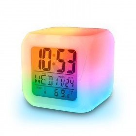Moodicare Square Cube RGB Glowing LED Color Change Digital Alarm Clock