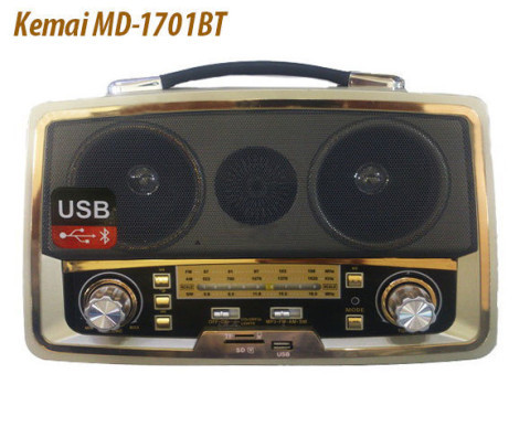 Kemai MD-1701BT Wooden Classic 3Band Radio and Bluetooth USB SD MP3Player