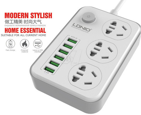 سه راهی و ترمینال تقسیم برق الدینو مدل 3603 دارای 6 پورت یو اس بی و 3 پریز برق مولتی پورت