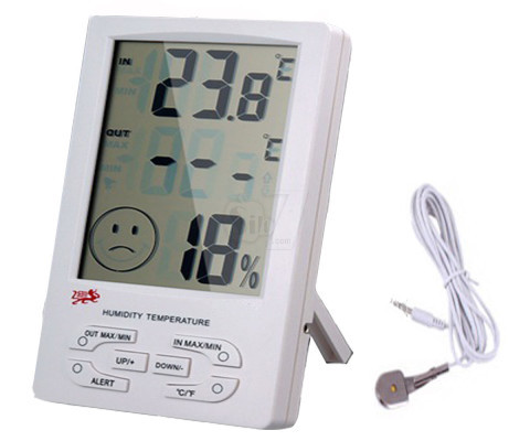 رطوبت سنج و دماسنج دیجیتالی 2 سنسور همزمان آلارم دار مدل 982