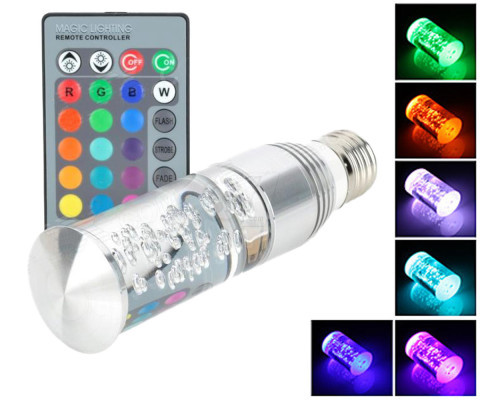 Cylinder shaped 3W RGB Crystal 16 color E27 LED glass bulb light with IR Remote Control