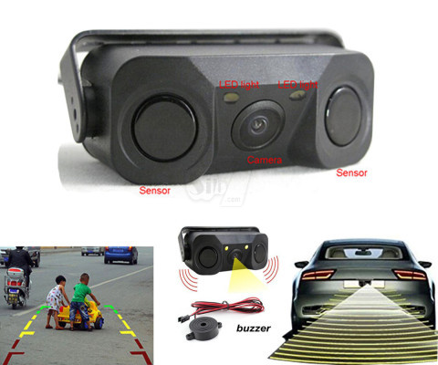 Claro CL-301 Waterproof Car Reverse Backup Assistance System with 2 Parking Radar Sound Alarm sensors + 1 Car Rear View Night Vision IR Camera