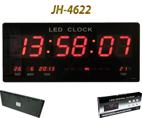 JH-4622 Large Digital Wall LED Clock, size 45 cm with calendar and Thermometer Display