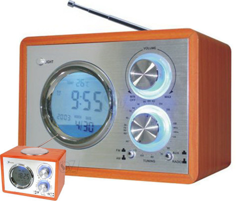 JQ-718 Multi Function AM FM Wooden Radio with AUX, Calendar, Temperature