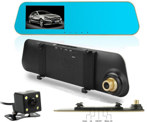 Car 4.3 inch Screen Rear View Mirror Dual Camera Vehicle Traveling HD Data Recorder