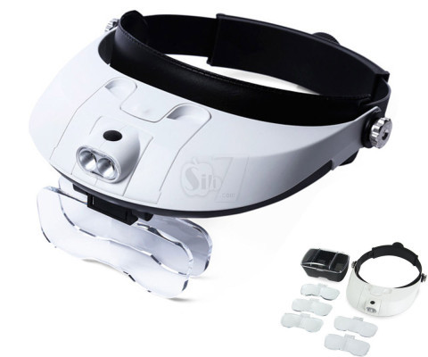 ذره بین هدبندی جدید چراغدار با 5 لنز یدکی مدل ام جی81001 جی