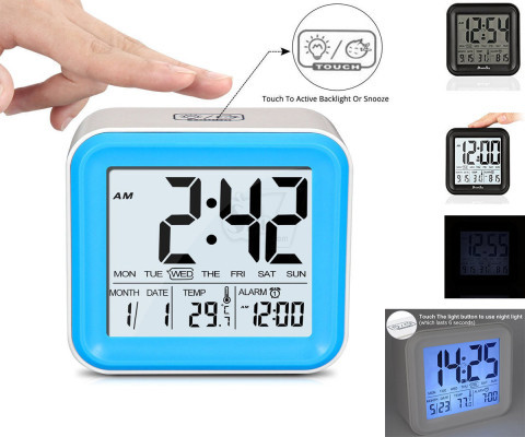 Large Number LCD Digital Alarm Clock With 3 Sets Alarm Clock And Light Activated Night Light, Time, Date, Temperature Display