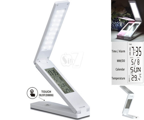 HN03 USB rechargeable eye protection Folding desk LED light Study Lamp with Clock, calendar, Thermometer