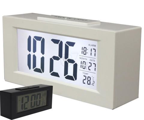 016 Stylish Digital Snooze Alarm Clock with Large LCD Display, LED Backlight, Light Sensor, Thermometer, Calendar