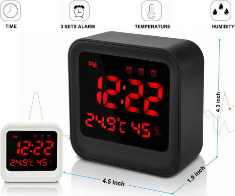032 Digital Alarm Clock with 3 Sets Alarm, Time, Temperature, Humidity Display, Large Screen Display
