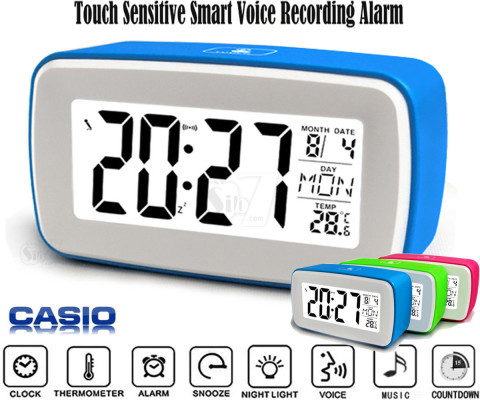 ساعت دیجیتالی طرح کاسیو مدل053 با قابلیت ضبط صدا جهت آلارم بیدارباش، دارای دکمه لمسی، سنسور تاریکی، موزیک طبیعت، دماسنج