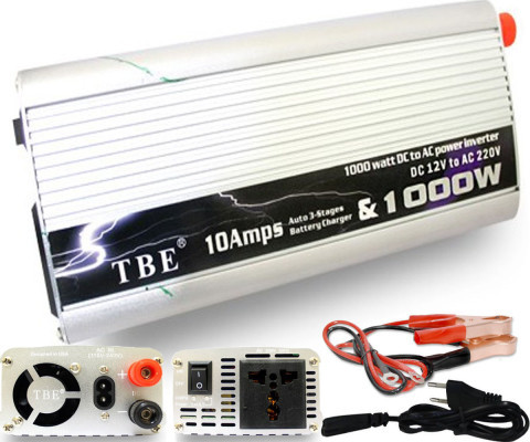 TBE 2in1 Converter DC 12V to AC 220V 1000 Watt Power Inverter and 10Amps 12V Battery Charger
