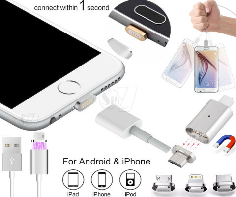 کابل شارژ یو اس بی مغناطیسی دارای سری آهنربایی و سوکت های مختلف برای انواع گوشی موبایلها