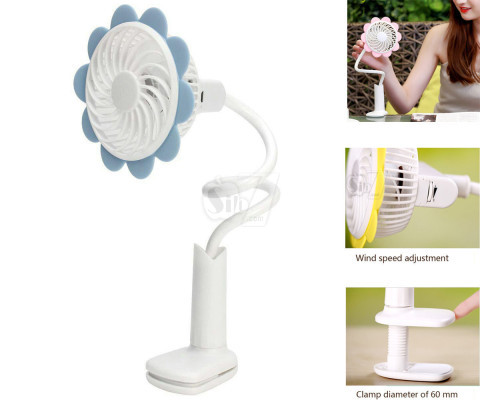 فن و پنکه شارژی گیره دار طرح گل آفتابگردان