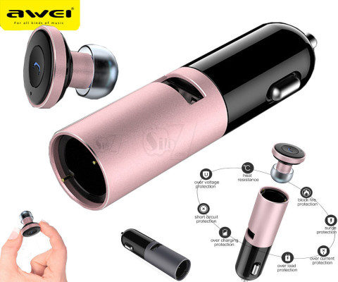 Awei A870BL Mini Wireless Bluetooth Earphone Hands free with USB Car Charger