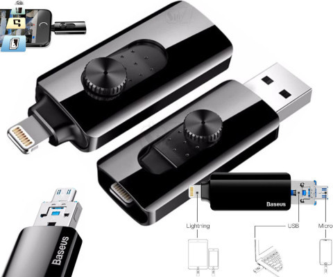 حافظه خوان بیسوس 3 کاره، آیفون، آندروید و یو اس بی ورژن 3 با سرعت بالای انتقال اطلاعات