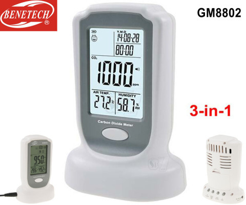 BENETECH GM8802 Carbon Dioxide Meter, Digital CO2 Detector monitor with Temperature and Humidity meter