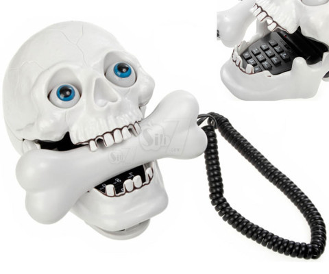 تلفن رومیزی فانتزی هالووین به شکل جمجمه با گوشی به شکل استخوان