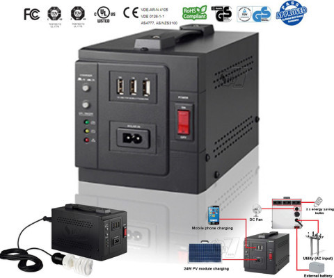 Solapalm Lighting Solution 70W DC solar power Inverter with 3 X USB Port and 3 X Electric Plug