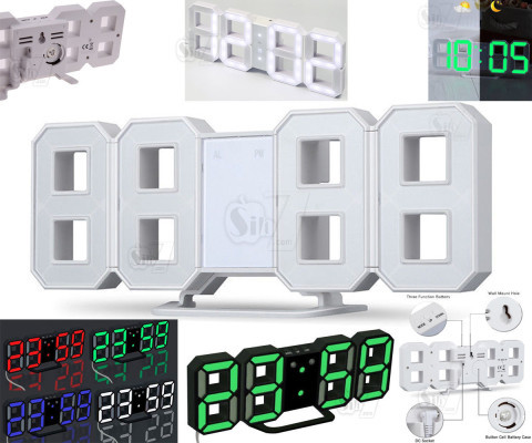 LED Digital 3D Clock with 3 level Brightness, Alarm Snooze Clock