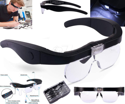 ذره بین عینکی شارژی چراغدار 4 لنز مدل 11537