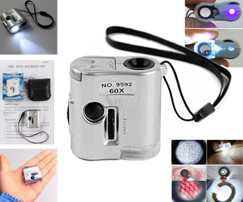 میکروسکوپ جیبی مدل 9592 زوم 60 ایکس، چراغ قوه و چراغ تست اسکناس