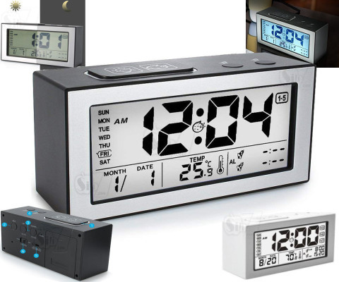 Digital Alarm Clock With Large LCD Temperature Date, Double Alarm And Intelligent Lighting