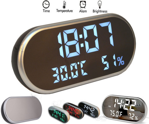 LED High Definition Mirror Alarm Clock Temp Humidity Sensor