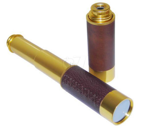 Brass M9x32 Compact Pocket-sized Telescope Monocular - Yellow + Brown