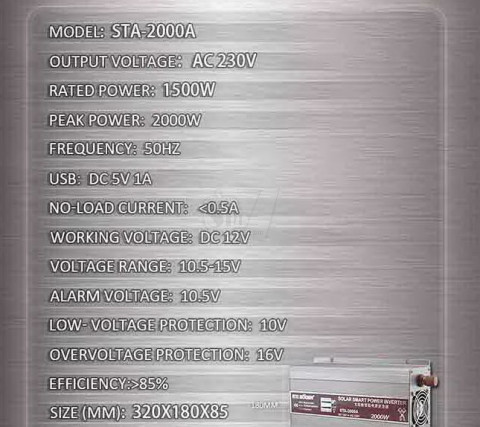 پاور اینورتر شبه سینوسی 2000 وات- کیفیت عالی- GHK مدل STA-2000A عکس مشخصات