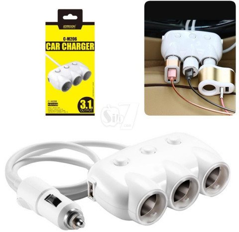Joyroom C-M206 Three Cigarette Lighter With Dual USB Car Charger